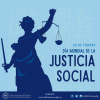 En la imagen se encuentra una ilustración de la estatua de la justica (también conocida como la dama de la justicia), en el texto dice "20 de febrero, Día Mundial de la Justicia Social".