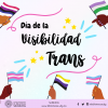 En la imagen se encuentran diferentes manos de diferente tez alzando banderas trans, no binarias, género fluido y género cuir, el texto de la imagen dice "Día de la Visibilidad Trans"