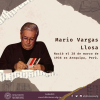 En la imagen se encuentra una fotografía de Mario Vargas Llosa en una firma de libros, en el texto de la imagen dice: "Mario Vargas Llosa. Nació el 28 de marzo de 1936 en Arequipa, Perú."