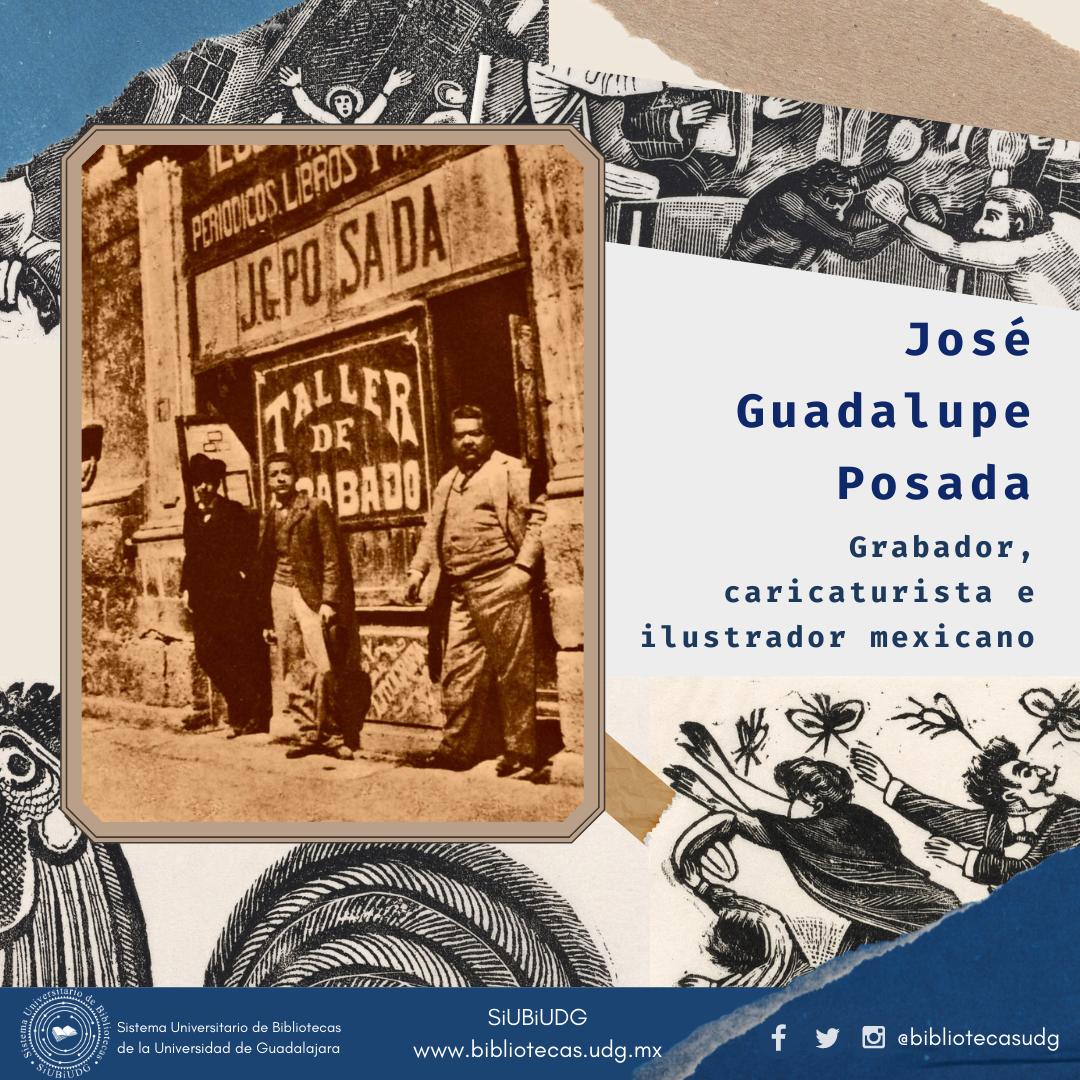 Postal de José Guadalupe Posada afuera de un taller 
